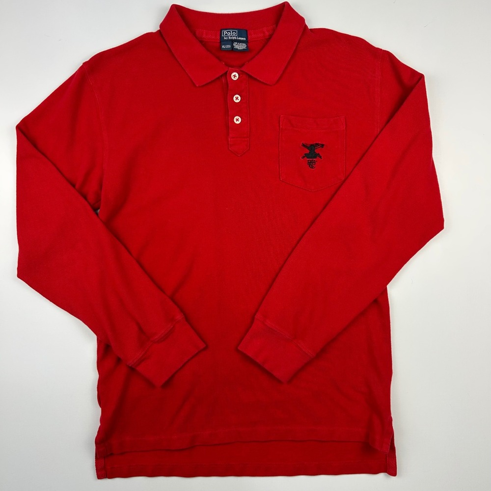 Polo Ralph Lauren Boys XL Red Long Sleeve Pique Polo Shirt Crest Pocket Logo